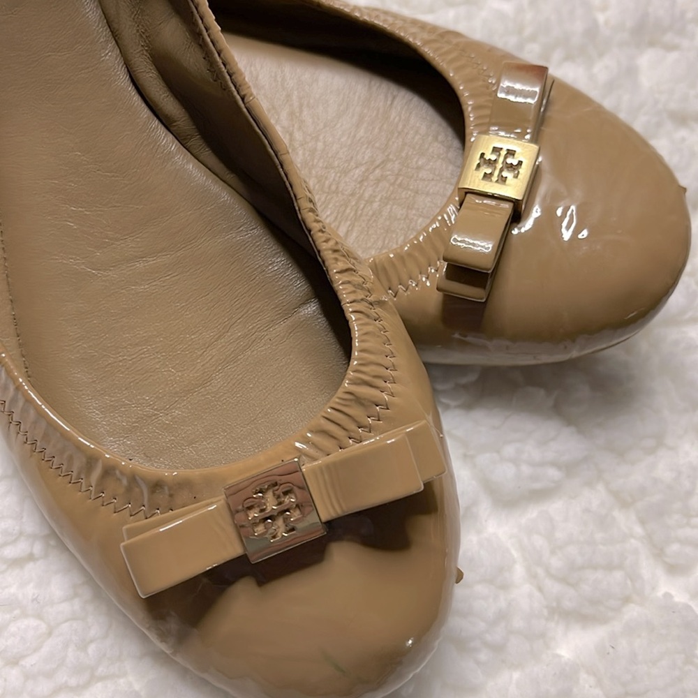 Tory Burch Tan Flats with Gold Accents
